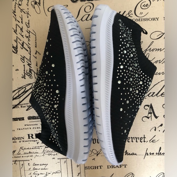 Sock Shoe; Rhinestone Embellishments; Slip-On; Low Top Design; Black - Picture 7 of 8